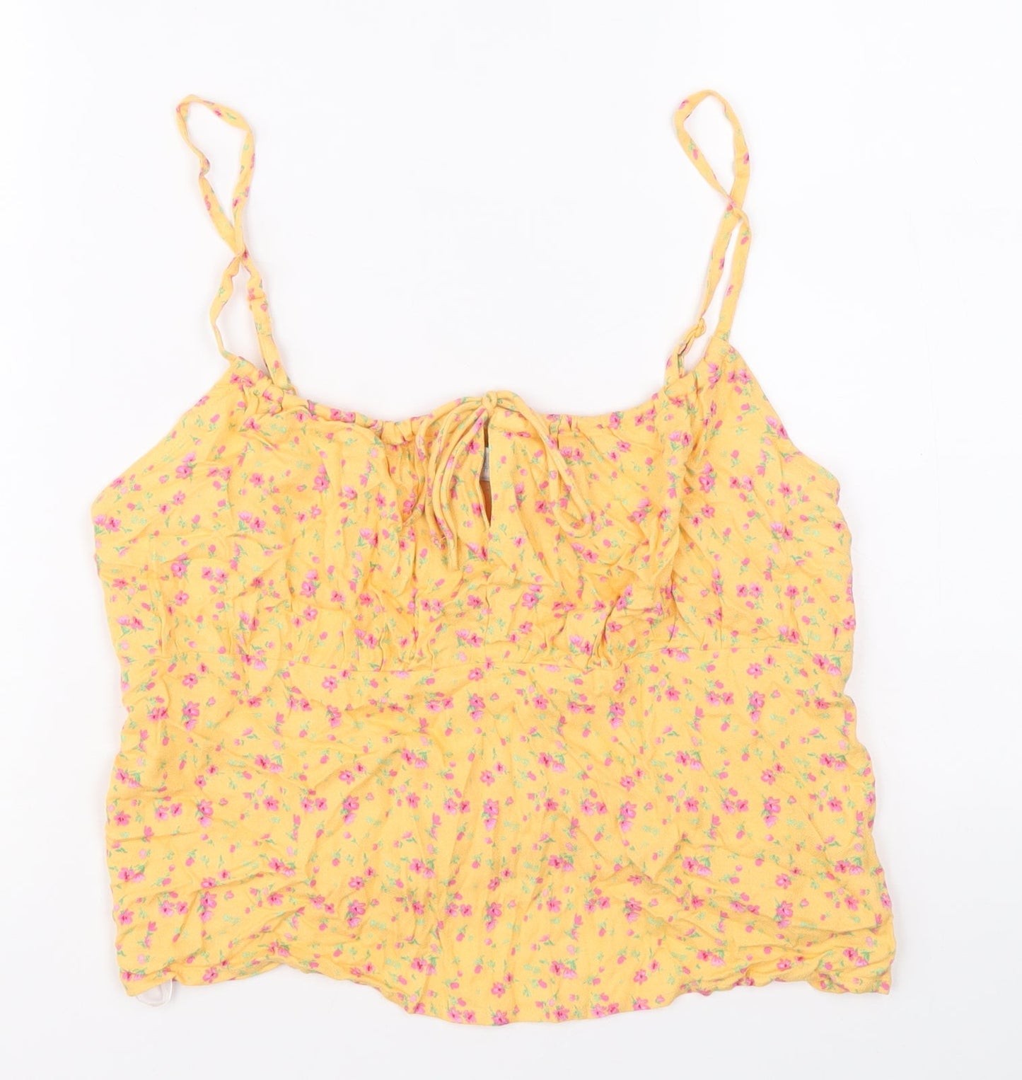 Primark Womens Orange Floral Viscose Cropped Tank Size 14 Round Neck