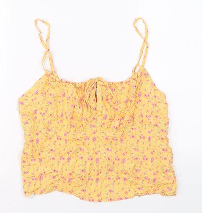 Primark Womens Orange Floral Viscose Cropped Tank Size 14 Round Neck