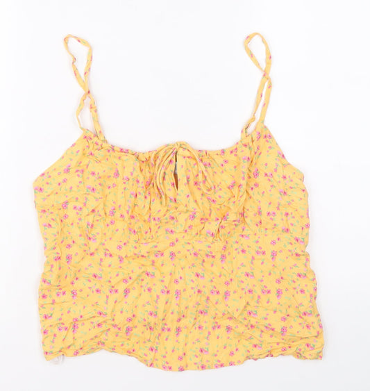 Primark Womens Orange Floral Viscose Cropped Tank Size 14 Round Neck
