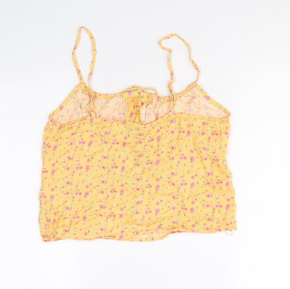 Primark Womens Orange Floral Viscose Cropped Tank Size 14 Round Neck