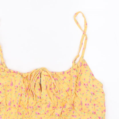 Primark Womens Orange Floral Viscose Cropped Tank Size 14 Round Neck