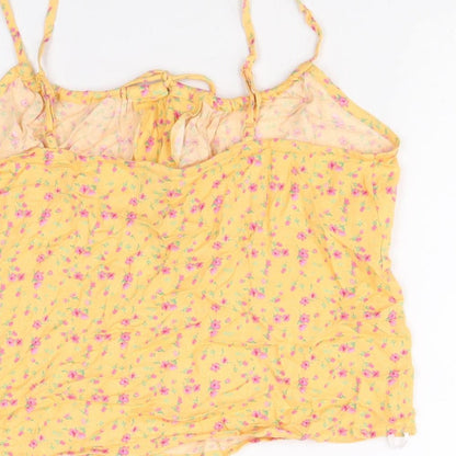 Primark Womens Orange Floral Viscose Cropped Tank Size 14 Round Neck