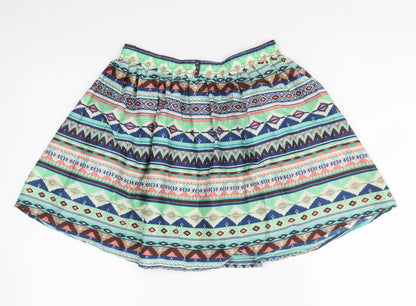 Band of Gypsies Womens Multicoloured Geometric Polyester Skater Skirt Size M