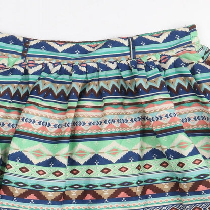 Band of Gypsies Womens Multicoloured Geometric Polyester Skater Skirt Size M
