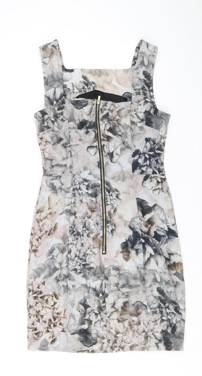 H&M Womens Grey Geometric Polyacrylate Fibre Shift Size 10 Square Neck Zip