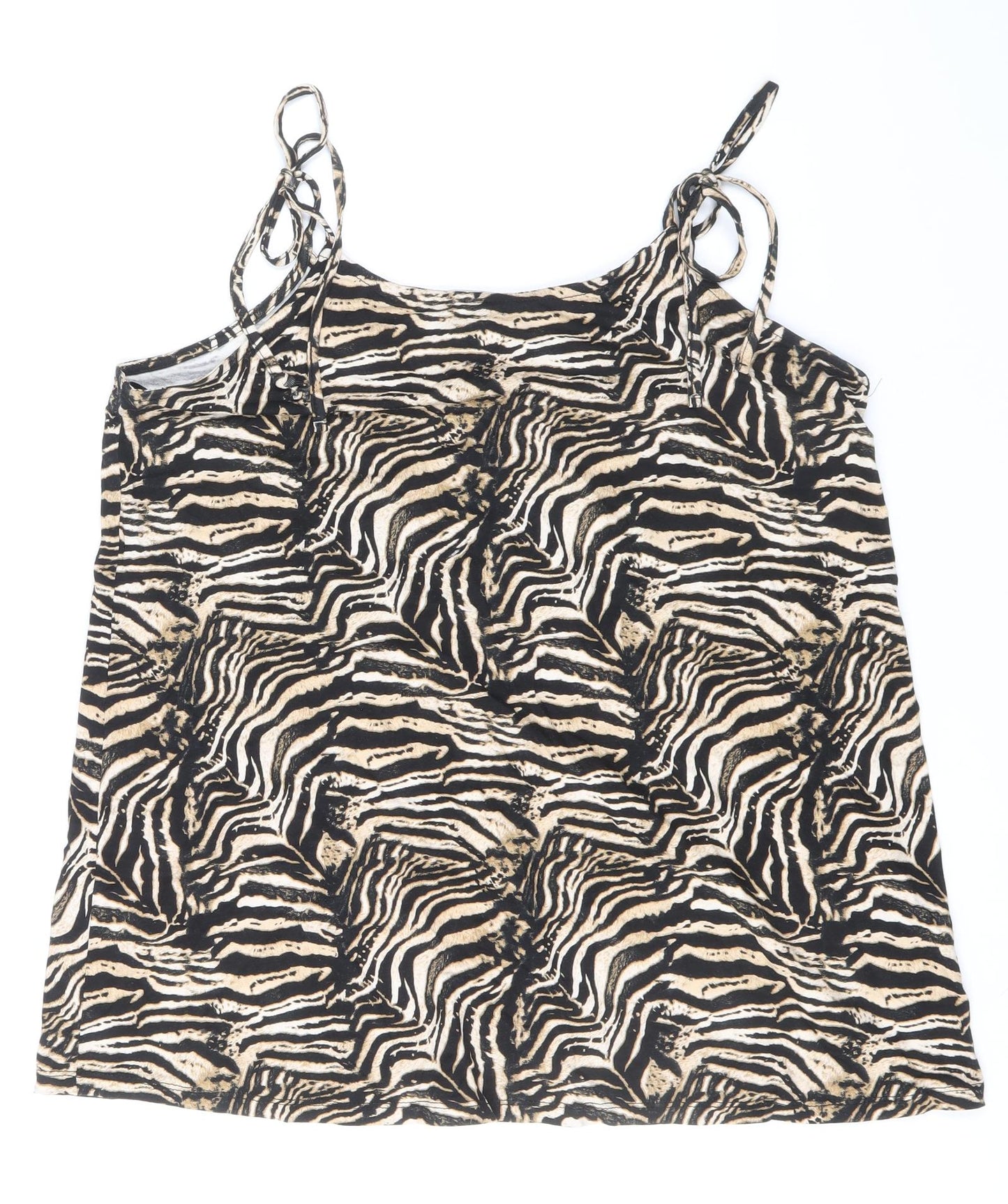 TU Womens Brown Geometric Viscose Basic Tank Size 12 Round Neck