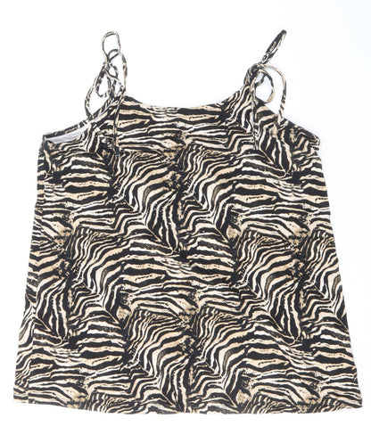 TU Womens Brown Geometric Viscose Basic Tank Size 12 Round Neck