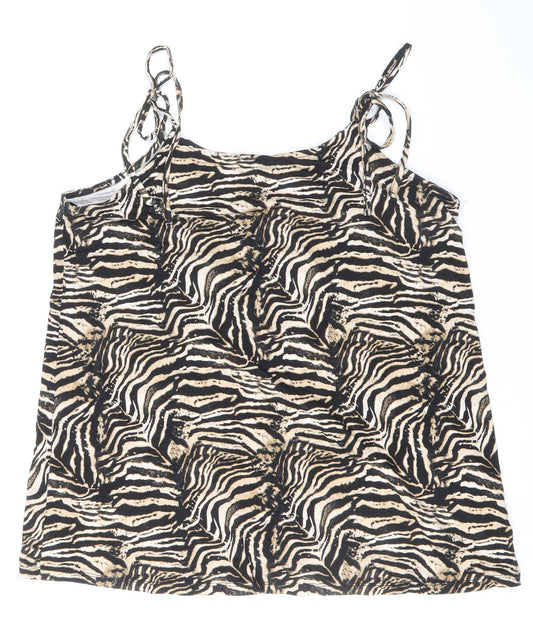 TU Womens Brown Geometric Viscose Basic Tank Size 12 Round Neck