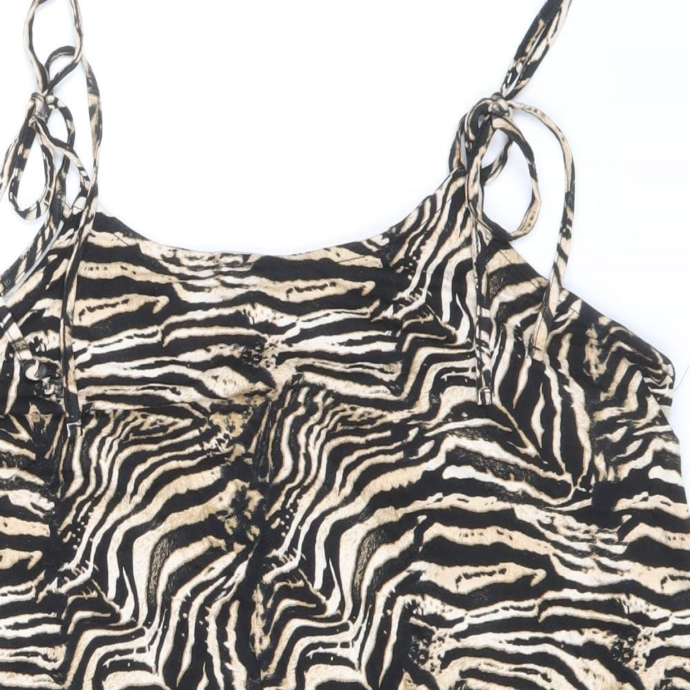 TU Womens Brown Geometric Viscose Basic Tank Size 12 Round Neck