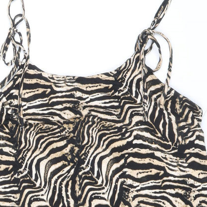 TU Womens Brown Geometric Viscose Basic Tank Size 12 Round Neck