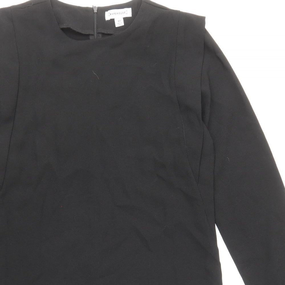 Warehouse Womens Black Polyester Shift Size 10 Round Neck Zip