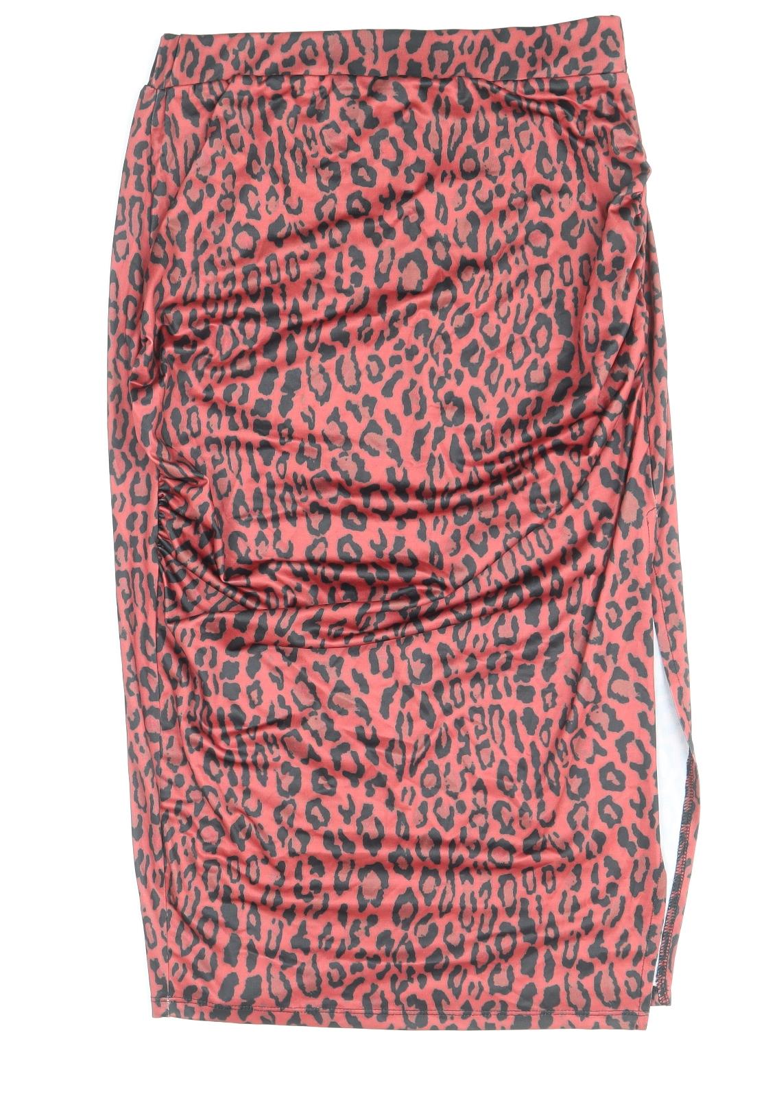 Nakd Womens Red Animal Print Polyester Straight & Pencil Skirt Size M - Leopard Pattern