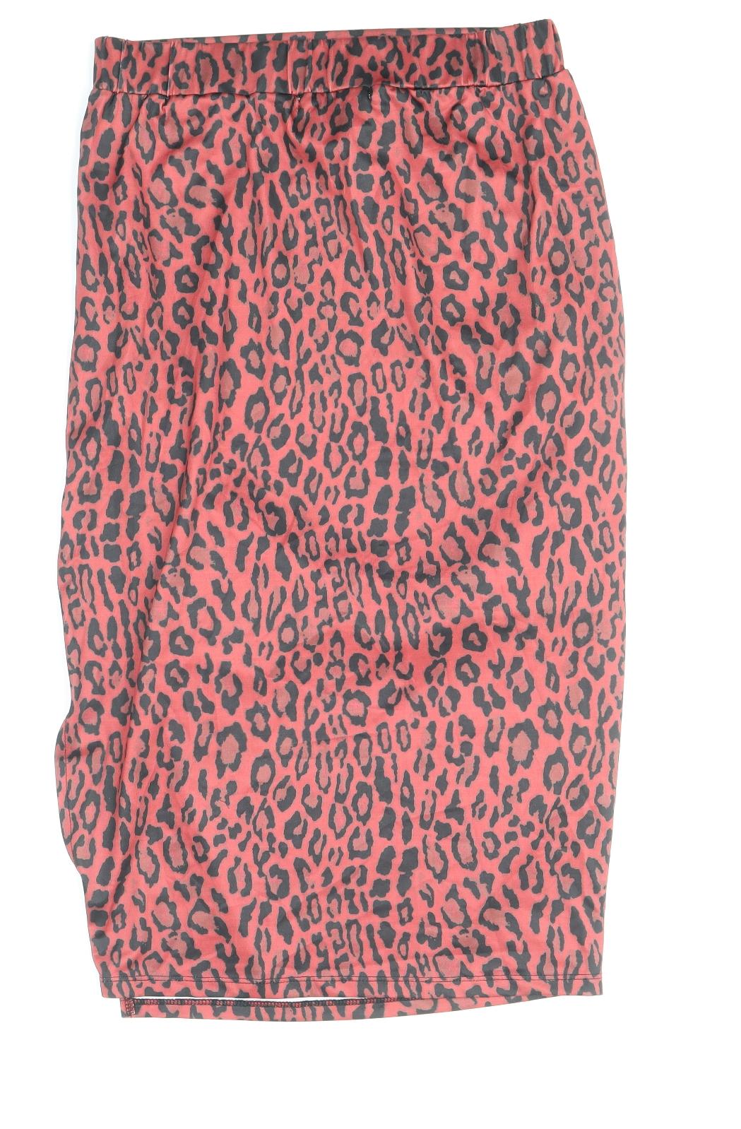 Nakd Womens Red Animal Print Polyester Straight & Pencil Skirt Size M - Leopard Pattern