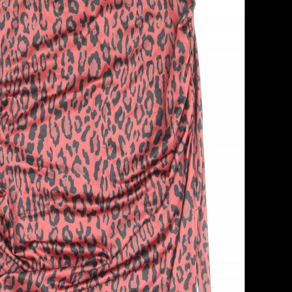 Nakd Womens Red Animal Print Polyester Straight & Pencil Skirt Size M - Leopard Pattern