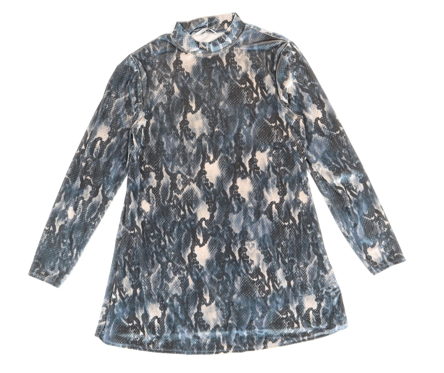 George Womens Blue Animal Print Polyester Shift Size 8 Mock Neck Pullover - Snakeskin Pattern