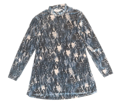 George Womens Blue Animal Print Polyester Shift Size 8 Mock Neck Pullover - Snakeskin Pattern