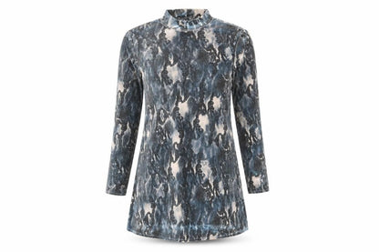 George Womens Blue Animal Print Polyester Shift Size 8 Mock Neck Pullover - Snakeskin Pattern