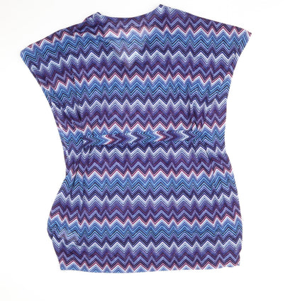 H&M Womens Blue Geometric Polyester Kaftan Size XS V-Neck Pullover