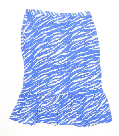 M&Co Womens Blue Animal Print Viscose Trumpet Skirt Size 18 - Tiger Pattern