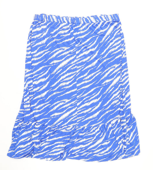 M&Co Womens Blue Animal Print Viscose Trumpet Skirt Size 18 - Tiger Pattern