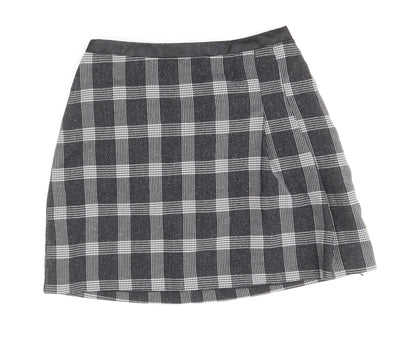 Oasis Womens Black Plaid Polyester Mini Skirt Size 12 Zip