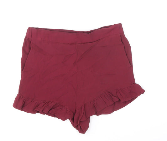 H&M Womens Red Viscose Hot Pants Shorts Size 10 Regular Pull On