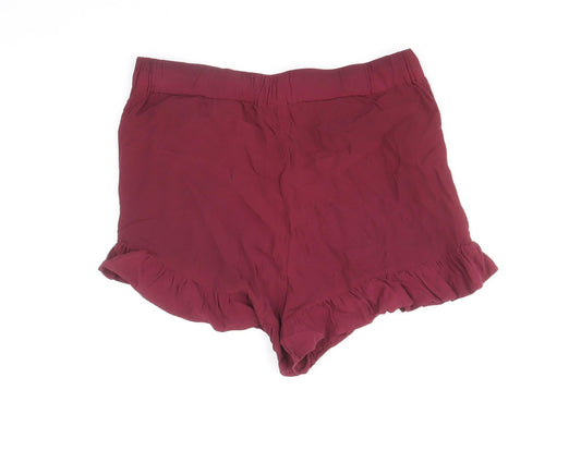 H&M Womens Red Viscose Hot Pants Shorts Size 10 Regular Pull On