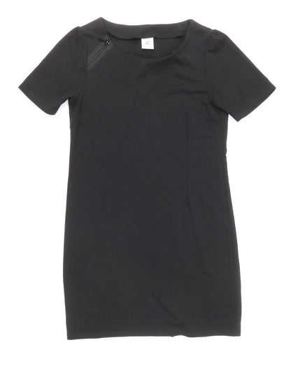 iZ Womens Black Polyester Pencil Dress Size M Round Neck Zip