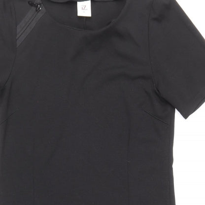 iZ Womens Black Polyester Pencil Dress Size M Round Neck Zip