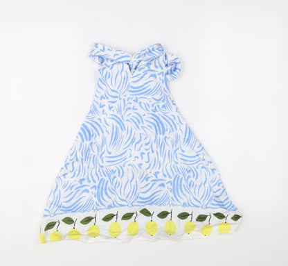 Primark Womens Blue Geometric Viscose Basic Tank Size 12 V-Neck