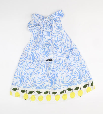 Primark Womens Blue Geometric Viscose Basic Tank Size 12 V-Neck