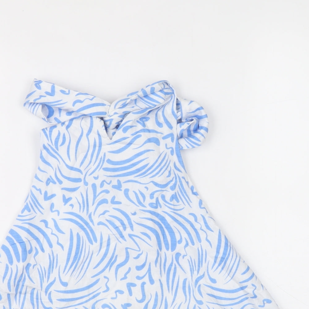 Primark Womens Blue Geometric Viscose Basic Tank Size 12 V-Neck