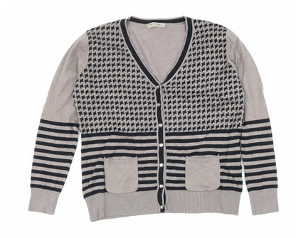 Christina Womens Beige V-Neck Geometric Viscose Cardigan Jumper Size XL