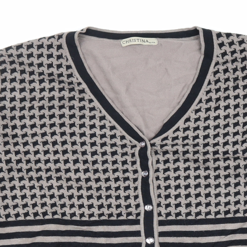 Christina Womens Beige V-Neck Geometric Viscose Cardigan Jumper Size XL
