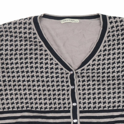 Christina Womens Beige V-Neck Geometric Viscose Cardigan Jumper Size XL