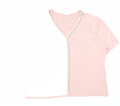 Style Number Womens Pink Viscose Basic T-Shirt Size XL V-Neck
