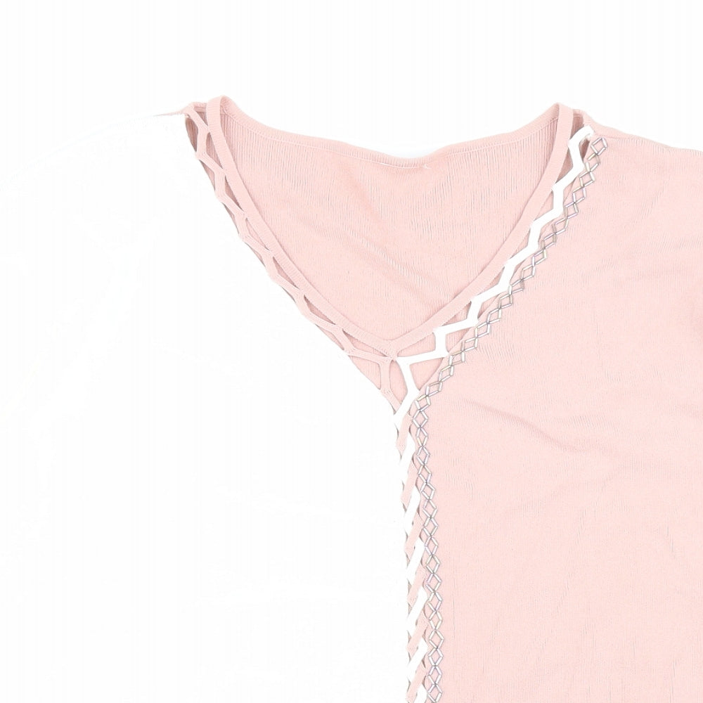Style Number Womens Pink Viscose Basic T-Shirt Size XL V-Neck
