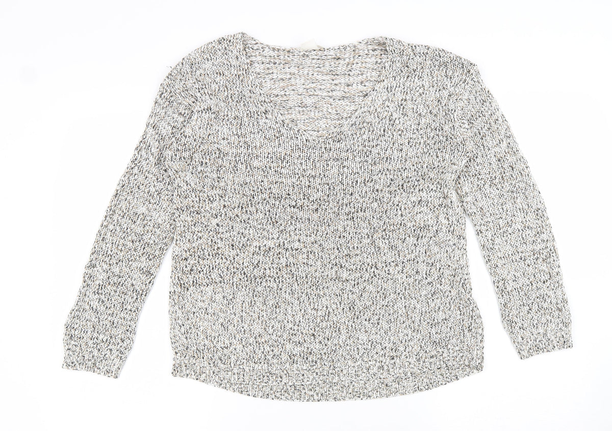 H&M Womens Beige V-Neck Cotton Pullover Jumper Size S