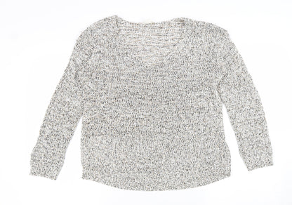 H&M Womens Beige V-Neck Cotton Pullover Jumper Size S