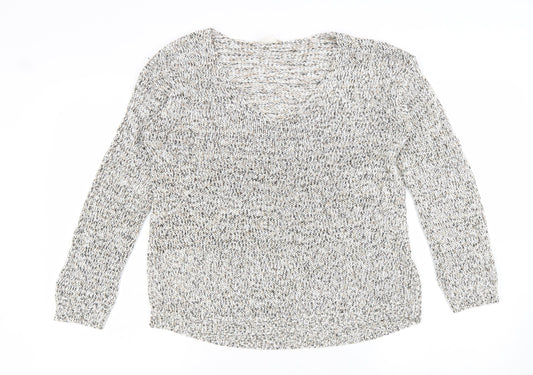 H&M Womens Beige V-Neck Cotton Pullover Jumper Size S