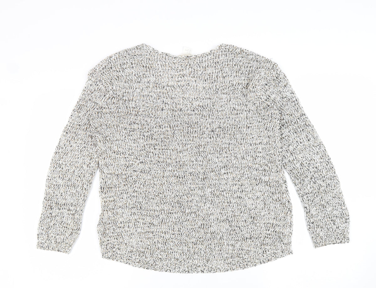 H&M Womens Beige V-Neck Cotton Pullover Jumper Size S