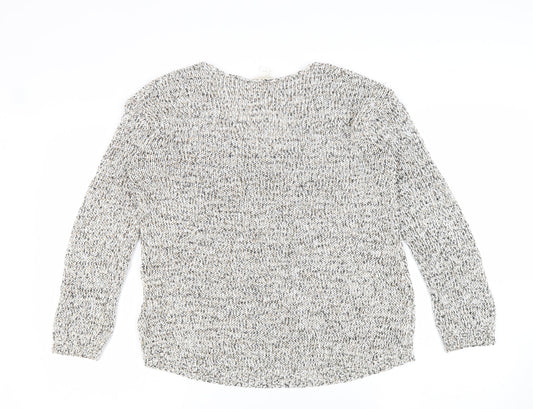 H&M Womens Beige V-Neck Cotton Pullover Jumper Size S