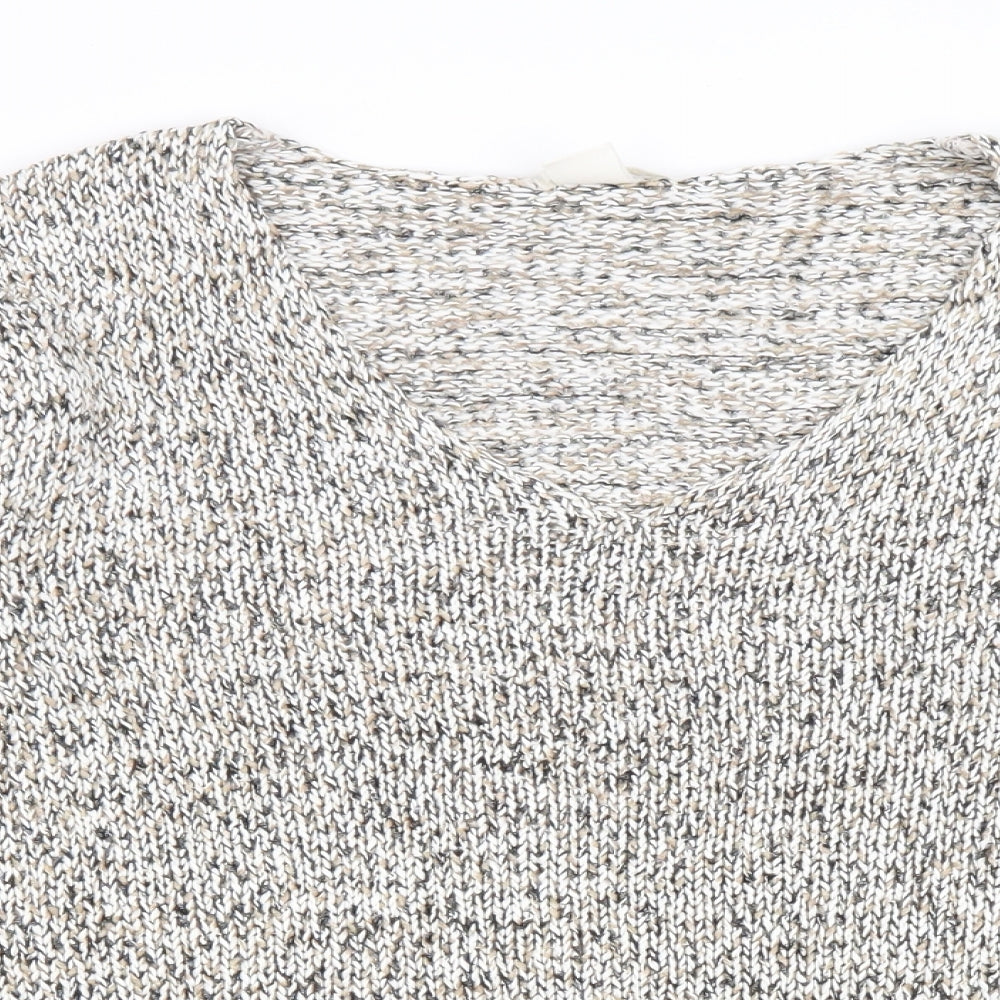 H&M Womens Beige V-Neck Cotton Pullover Jumper Size S