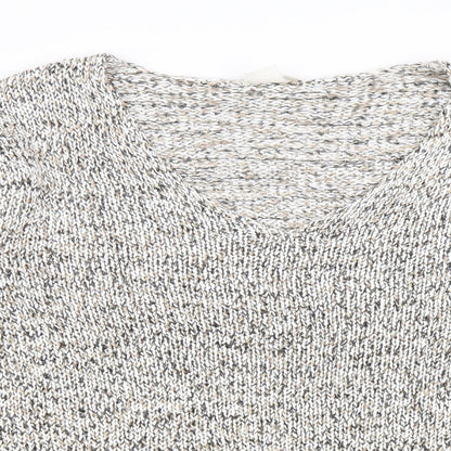 H&M Womens Beige V-Neck Cotton Pullover Jumper Size S