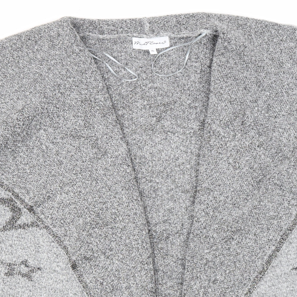 Womens UK Size XL Mud Flower Grey Cardigan Jumper