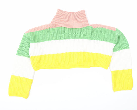 Missguided Womens Multicoloured Roll Neck Striped Acrylic Pullover Jumper Size S
