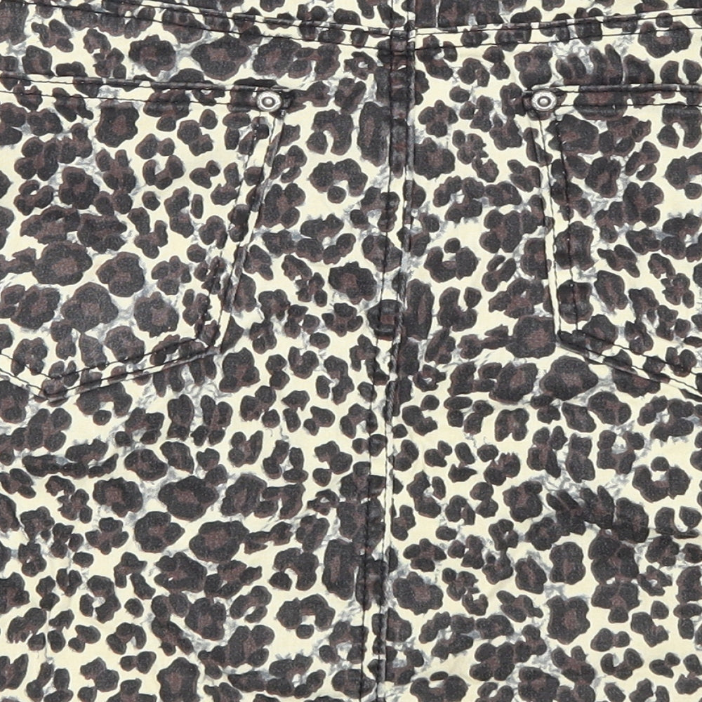 PRETTYLITTLETHING Womens Beige Animal Print Cotton Mini Skirt Size 12 Zip - Leopard Pattern