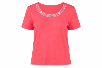 Bonmarché Womens Red Polyester Basic T-Shirt Size L Round Neck