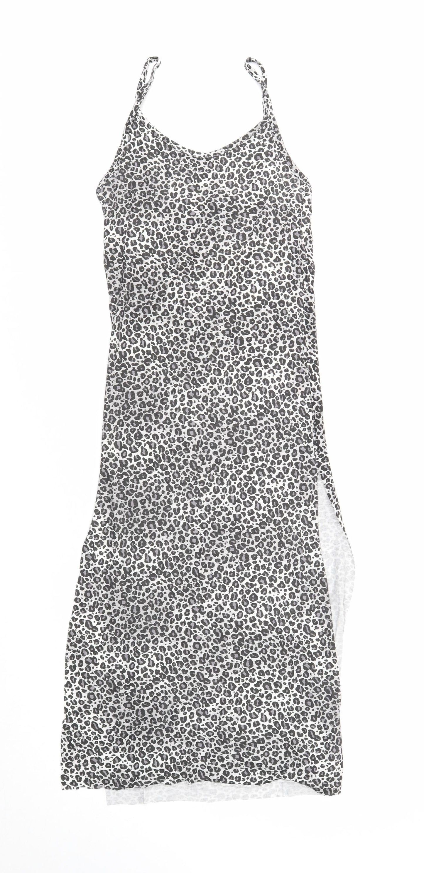 PRETTYLITTLETHING Womens Grey Geometric Viscose Maxi Size 6 V-Neck Pullover - Leopard Print
