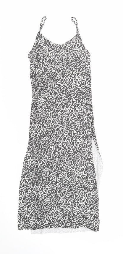 PRETTYLITTLETHING Womens Grey Geometric Viscose Maxi Size 6 V-Neck Pullover - Leopard Print